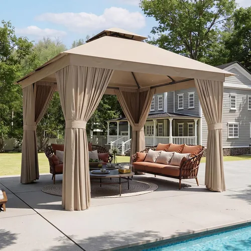 Miniatura 12 de Aoxun Gazebo para exteriores de 8 x 8 pulgadas para patio, toldo con marco de metal, cenador pequeño de doble techo resistente, kiosco para patio