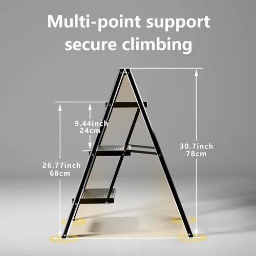Miniatura 4 de Escalera plegable de 3 escalones, resistente taburete pequeño de 330 libras para adultos, escalera de armario con pedales anchos antideslizantes