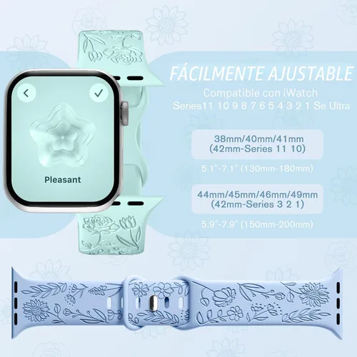 Miniatura 9 de SNBLK Paquete de 6 correas florales grabadas compatibles con Apple Watch de 40mm 41mm 42mm 38mm 44mm 45mm 46mm 49mm, mujeres y hombres, correa