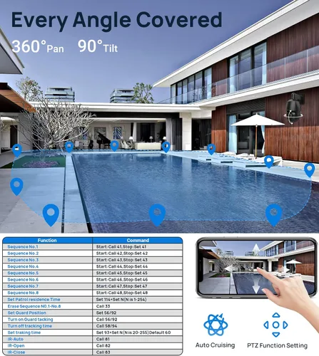 Miniatura 7 de PANOEAGLE Cámara IP PTZ PoE de 4K 8MP para exteriores con zoom óptico de inclinación panorámica 18X, detección humana/vehículo, conversación
