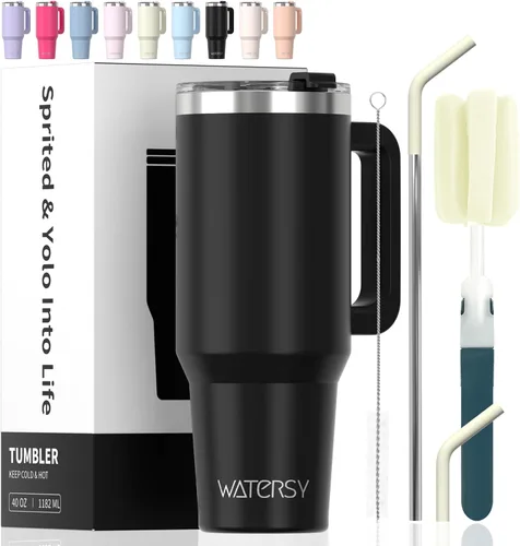 Miniatura 10 de Vaso de 20 oz con asa, vaso con tapa y pajita, vaso de doble pared con aislamiento de acero inoxidable para viajes (frío durante 34 horas), botella