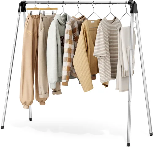 Estante de secado de ropa, plegable, estante de lavandería de acero inoxidable, de pie, uso en interiores y exteriores con diseño apto para viajes,