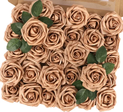 Miniatura 53 de MACTING 30 Rosas Artificiales Blancas Flores Falsas con Tallo Rosas de Espuma de Tacto Real para DIY Arreglos de Ramo de Boda Centros de Mesa White-1