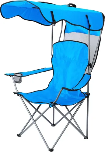 Silla de camping con toldo plegable, portátil, silla de césped, silla de toldo para deportes al aire libre con soporte para tazas, sombra para el