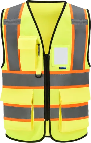 Miniatura 20 de AYKRM 11 color alta visibilidad reflectante chaleco de seguridad para mujeres hombres bolsillo cremallera ANSI/ISEA estándar Rojo