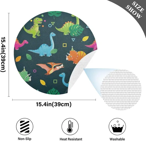 Miniatura 4 de Colorful Cartoon Dinosaurs Playful Teal Dinner Table Placemats, Non Slip Placemats Set Washable for Kitchen Table one sizex1