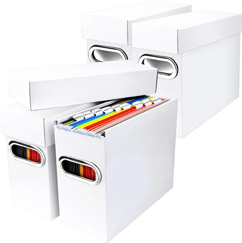 Miniatura 18 de Caja organizadora de archivos con tapa y asa, cajas de almacenamiento de carpetas de archivos colgantes de cartón grueso para tamaño carta, Negro