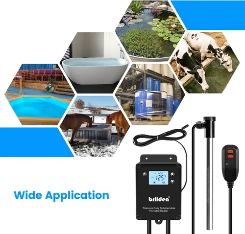 Miniatura 7 de Briidea Calentador de inmersión de titanio de 1500 W, calentador de agua sumergible portátil con sensor anticorrosión y termostato, calentamiento