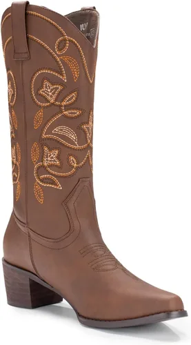 Miniatura 2 de IUV Botas vaqueras para mujer con punta puntiaguda, botas vaqueras de media pantorrilla