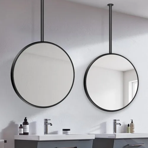 Miniatura 3 de Espejo redondo grande para colgar en el techo, espejo de pared circular con pluma montada en el techo y marco de metal, espejo colgante decorativo