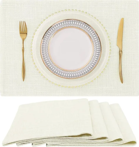 Miniatura 16 de homing - Juego de 4 manteles individuales de algodón y lino, manteles de tela lavables para mesa de comedor de estilo rústico para interiores y Negro