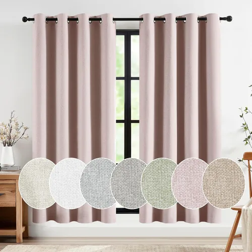 Miniatura 15 de Jubilantex Cortinas opacas plisadas negras de 63 pulgadas, cortinas de lino sintético para dormitorio, sala de estar, casa rural, juego de cortinas