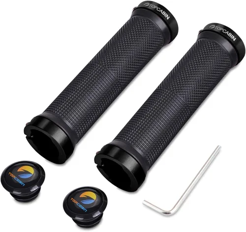 TOPCABIN - Puños de manillar de bicicleta de doble bloqueo - Puños de goma cómodos para BMX y bicicleta de montaña Negro