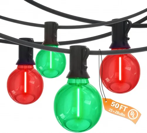 Miniatura 9 de Guirnalda de luces LED G40 para exteriores de 25 pies, luces de Navidad con forma de globo esmerilado con 27 (2 de repuesto) bombillas redondas