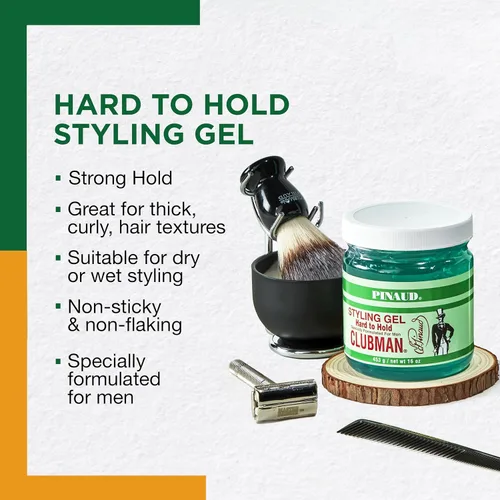 Miniatura 3 de Clubman Pinaud Gel para peinar el cabello, gel para el cabello difícil de sostener y de alto brillo para hombres, fórmula sin alcohol, aseo