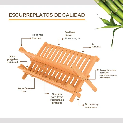 Miniatura 4 de Escurridor de madera bamboo compacto y plegable para vajilla Diseñado por: Bambüsi.