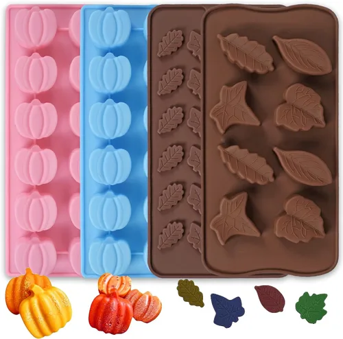 Miniatura 8 de 4 moldes de silicona con forma de hojas de arce en 3D de otoño, bandeja de molde de calabaza de hoja de arce de 12 formas para Halloween, Acción