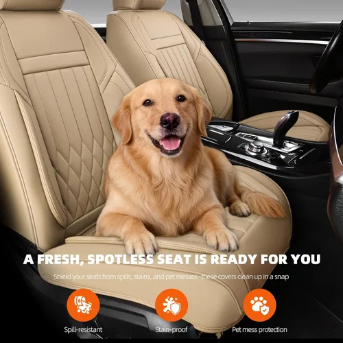 Miniatura 4 de Juego completo de fundas de asiento de automóvil de cuero napa impermeables y transpirables de 2 plazas, aptas para asientos delanteros
