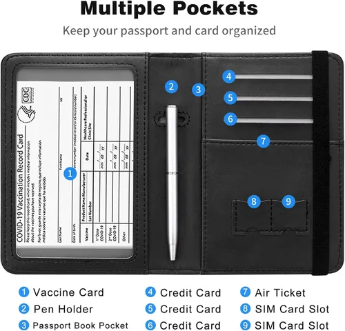 Miniatura 6 de Combo de portatarjetas de pasaporte y vacunación con bloqueo RFID-X-6, Butterfly Skull, Minimalista