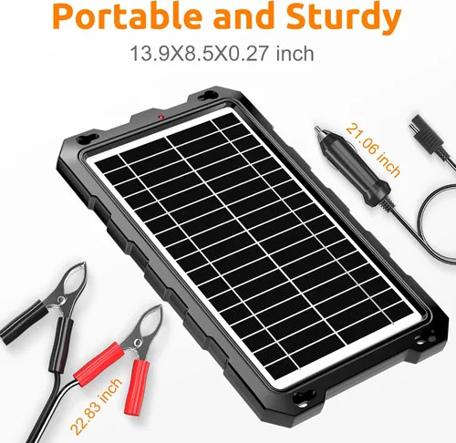Miniatura 8 de SUNAPEX Carga de batería solar de 12 V: kit de panel solar portátil impermeable de 10 W - Cargador de batería de mantenimiento de batería