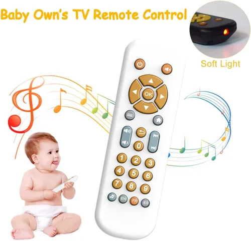 Miniatura 2 de Juguete de control remoto para TV para bebé con cubierta de silicona suave, juguete musical realista con luz y sonido, juguete educativo de Amarillo