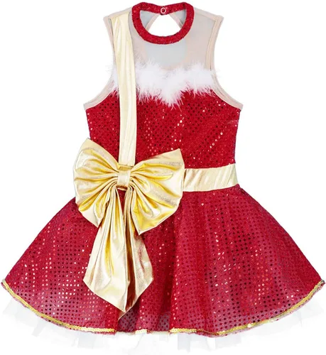 Miniatura 5 de Xnihocha Disfraz de fiesta de baile de Navidad para niños y niñas, con lentejuelas brillantes, figura de patinaje sobre hielo, tutú de ballet