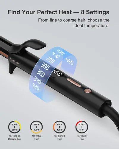 Miniatura 6 de ANNLARY Rizador de pelo de cerámica de titanio de 1 pulgada, rizador de pelo de calentamiento rápido con 8 ajustes de calor con pantalla LED
