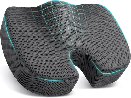 TushGuard - Cojín para asiento de oficina, silla de ruedas o automóvil, espuma viscoelástica antideslizante, para aliviar el dolor de espalda, Gris