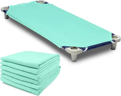 Miniatura 8 de Rollee Pollee Sábanas de microfibra azul para cuna, súper suaves y duraderas con bucles elásticos, ideales para preescolar y guardería para siestas