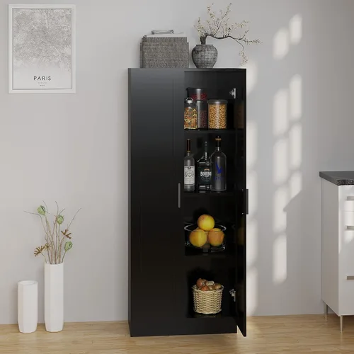 Miniatura 2 de Panana Gabinete de almacenamiento de madera, gabinetes estrechos de despensa, gabinete de almacenamiento alto con 2 puertas y estantes (negro)