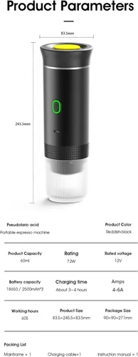 Miniatura 9 de Cafetera eléctrica portátil inalámbrica con USB-C, autocalentable, cafetera espresso recargable para viajes, camping, casa rodante, hogar, oficina