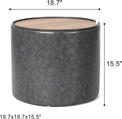 Miniatura 3 de Adeco Otomana redonda de almacenamiento, reposapiés de almacenamiento de piel sintética con tapa extraíble, mesa auxiliar lateral para sala de estar