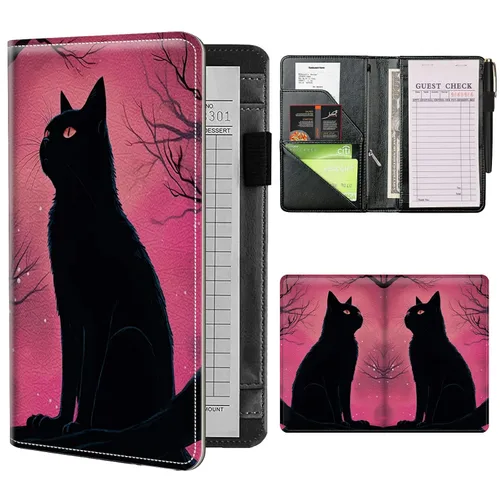 Libros para camarera con bolsillo con cremallera, almohadillas de cuero de nebulosa rosa gato (5 x 8 pulgadas), organizador de meseros,