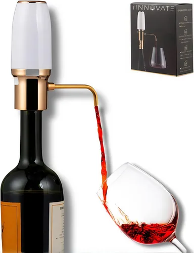 Aireador de vino eléctrico, aireador de vino moderno, Dispensador de vino eléctrico, Vertedor de vino blanco y dorado, Bomba de vino, Vertedor de