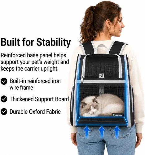 Miniatura 3 de Mochila transportadora para gatos para perros pequeños y gatos medianos, cachorro, gatito, conejo, mochila plegable con malla totalmente ventilada