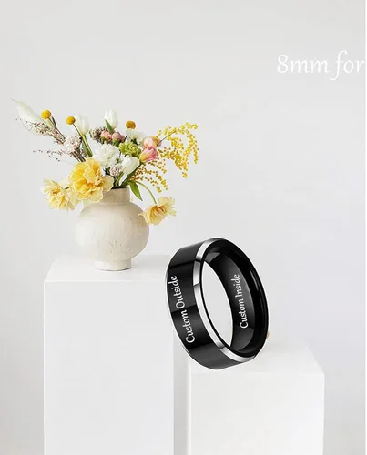 Miniatura 2 de Anillos personalizados a juego para parejas, anillos de promesa de acero inoxidable para parejas, con 2 anillos grabados dentro y fuera para hombres