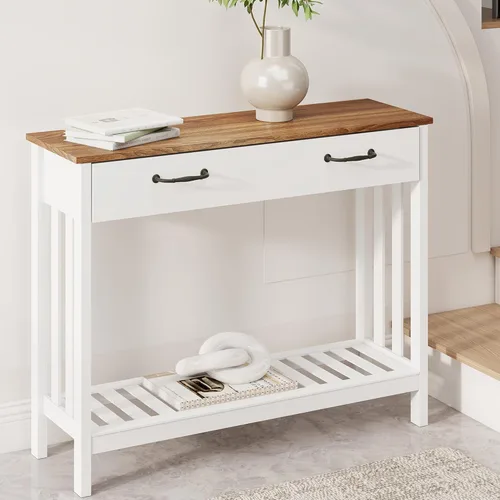 Miniatura 9 de TaoHFE Mesa de entrada negra con cajón, mesa consola estrecha moderna de madera con almacenamiento, mesa de pasillo, mesas de sofá para sala