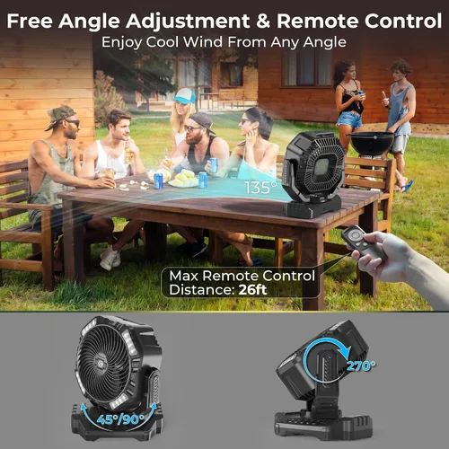 Miniatura 4 de 68HRS - Ventilador de campamento para correr con luz, batería recargable de 20000 mAh, potentes 4 velocidades y oscilación automática, temporizador