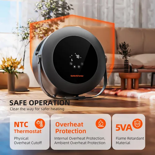 Miniatura 5 de Spider Farmer Calentador de tienda de cultivo, calentador portátil de 530 W con control de temperatura inteligente, temporizador de 24 horas