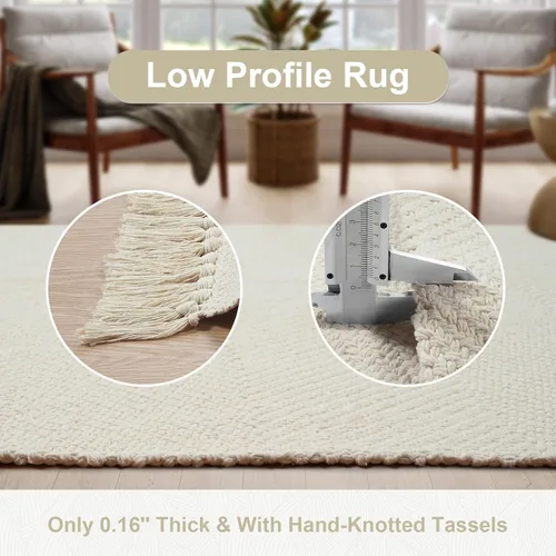 Miniatura 5 de Collive - Tapete de pasillo de cocina, 2 x 4.3 pies, tejido a mano, reversible, lavable, de algodón, color blanco/beige, para baño, pasillo