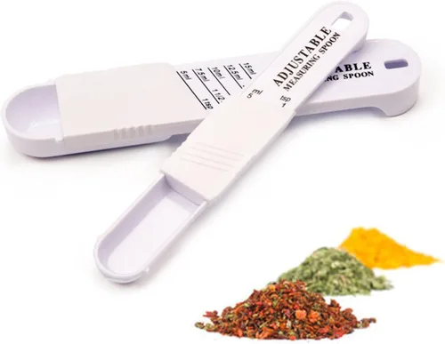 Cuchara medidora ajustable, doble extremo todo en uno, cuchara dosificadora ajustable para hornear, cocinar, polvo, aceite, azúcar, sal (juego de 2)