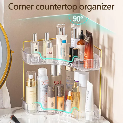 Miniatura 4 de shuang qing Organizador de Esquina de 2 Niveles para Mostrador de Baño – Estante de Almacenamiento Clásico para Maquillaje, Perfume y Artículos