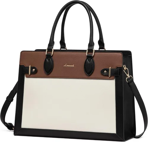 Miniatura 10 de LOVEVOOK Bolsa para laptop para mujeres, Bolsa tote grande de cuero PU de 15.6 pulgadas, Bolsa de trabajo profesional para maestras, Maletín