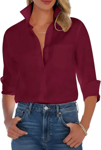 Miniatura 6 de Camisas con botones para mujer, camisa de vestir de manga larga, sin arrugas, con cuello, camisa de trabajo, casual, blusa de oficina