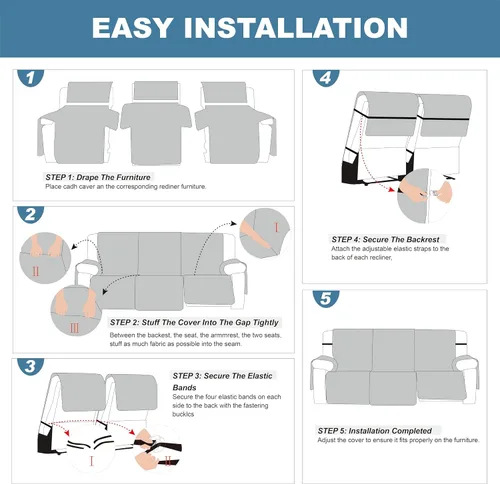 Miniatura 6 de Genina Fundas de sofá para 3 cojines 100% impermeables Fundas de sofá para sofá reclinable Fundas de sofá de 3 plazas para sofás reclinables