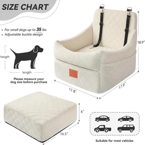 Miniatura 3 de GL GLENSLAVE Asiento de automóvil para perros pequeños/medianos, asientos elevadores de automóvil con cojín grueso para perros de menos de 35