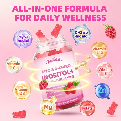 Miniatura 3 de Gomitas de mio-inositol y D-Chiro inositol, suplemento ideal de proporción 40:1 para mujeres con vitamina D3 y B12 para apoyar el equilibrio