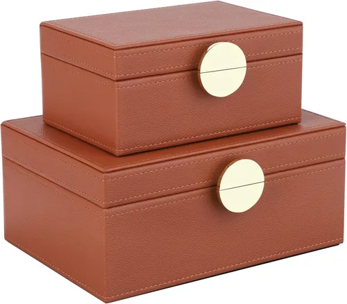 HofferRuffer - Cajas de joyería de piel sintética, juego de 2 piezas con accesorios de almacenamiento decorativos y herrajes dorados, clásico de