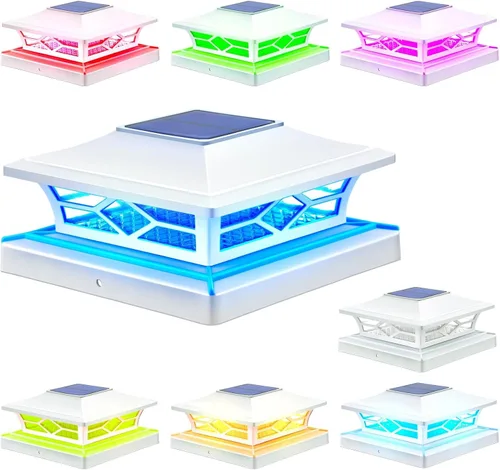 Miniatura 10 de APONUO - Luces solares para punta de poste, paquete de 6, 2 modos, luces solares para postes de valla, IP65 impermeables, encendido/apagado