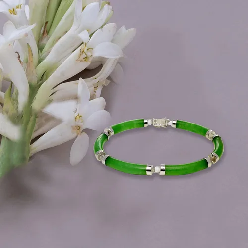 Miniatura 3 de JewelryWeb - Pulsera de plata de ley 925 con segmento de tubo de jade - Pulsera de ónix - Pulsera de jade verde (0.197in x 7.5 pulgadas de largo)